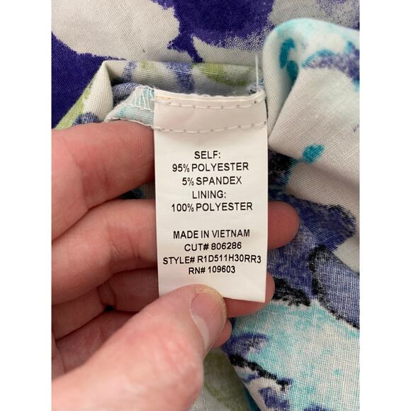 Rabbit Rabbit Rabbit Designs Women's 16 White Blue Floral Ruffle Sheath Dress - Picture 7 of 8